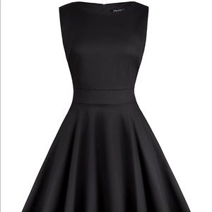 NWOT Retro A-Line black dress w/ attached tie belt